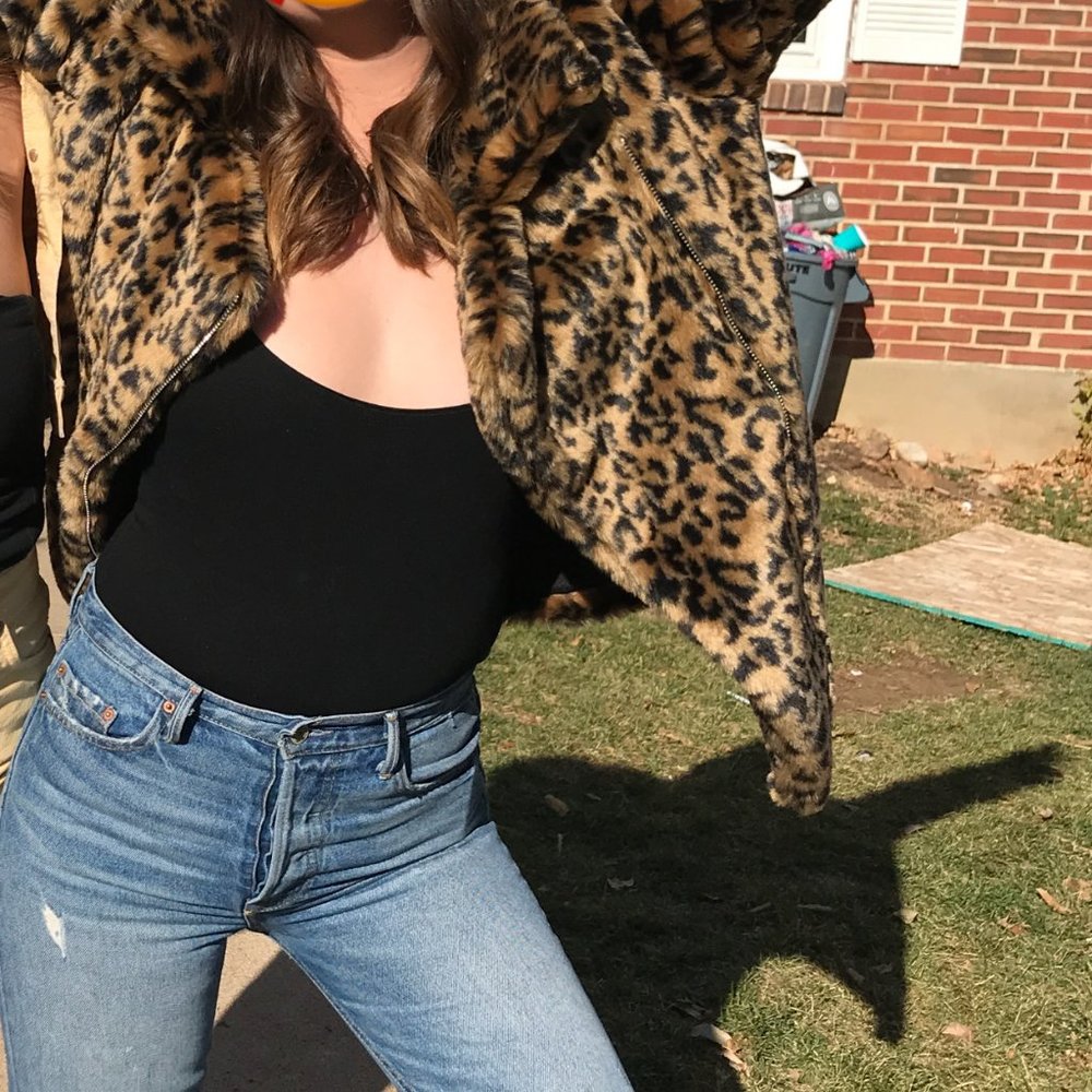 by the way. Leopard Print Faux Fur Jacket in Brown and Black - Picture 2 of 5